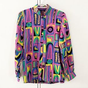 Vintage 90s Geometric Button Down Shirt Small